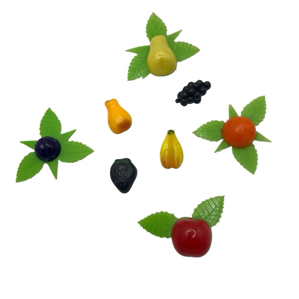 Vintage 60's Lot of 8 Refrigerator Retro  Magnets Fruit & Flowers Kitschy Groovy
